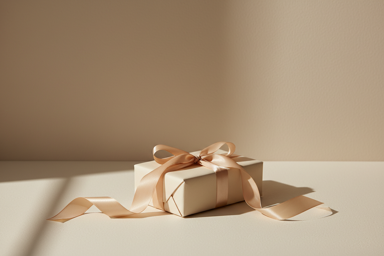 Iesaiņota dāvanu kaste uz neitrāla fona