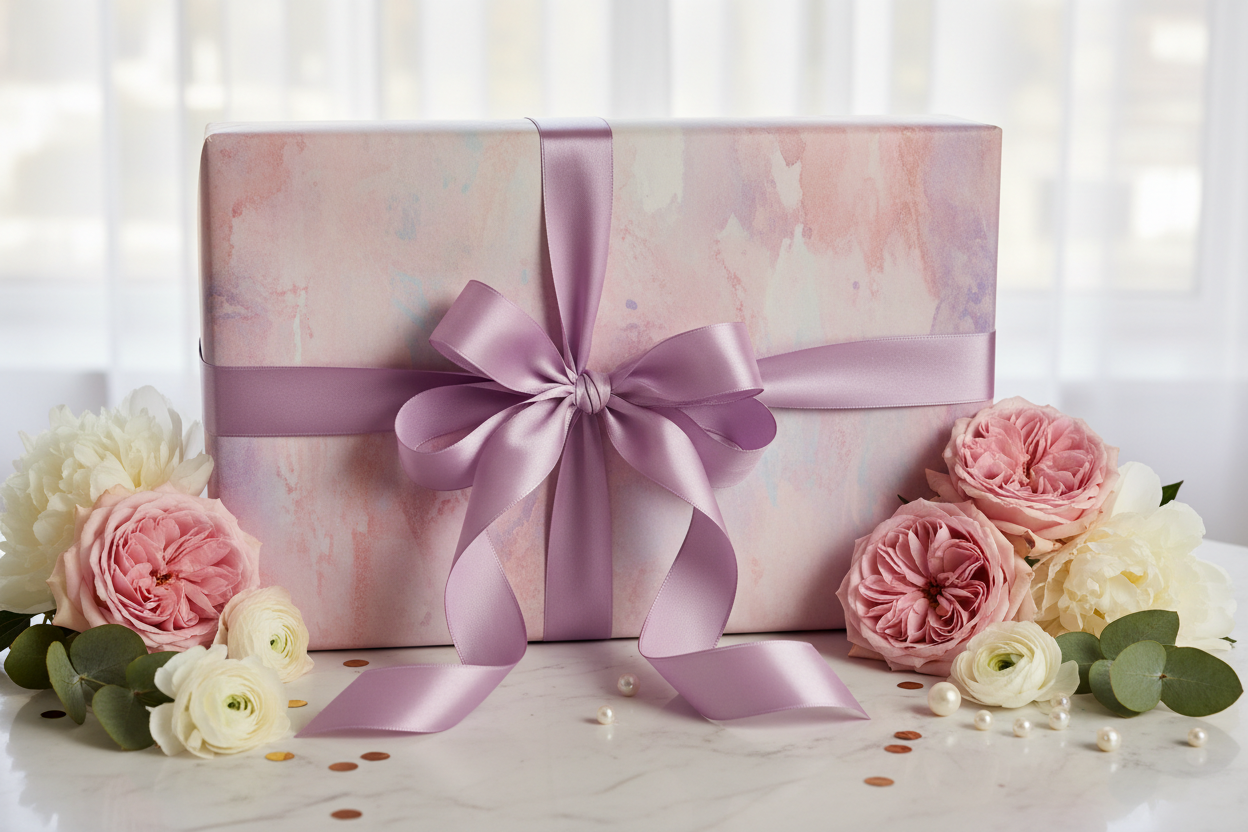 Dāvana sievietei dzimšanas dienā - skaisti iesaiņota un gatava pasniegšanai