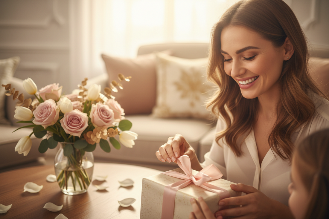 Māmiņdienas dāvana tiek atpakota un fonā ir meita