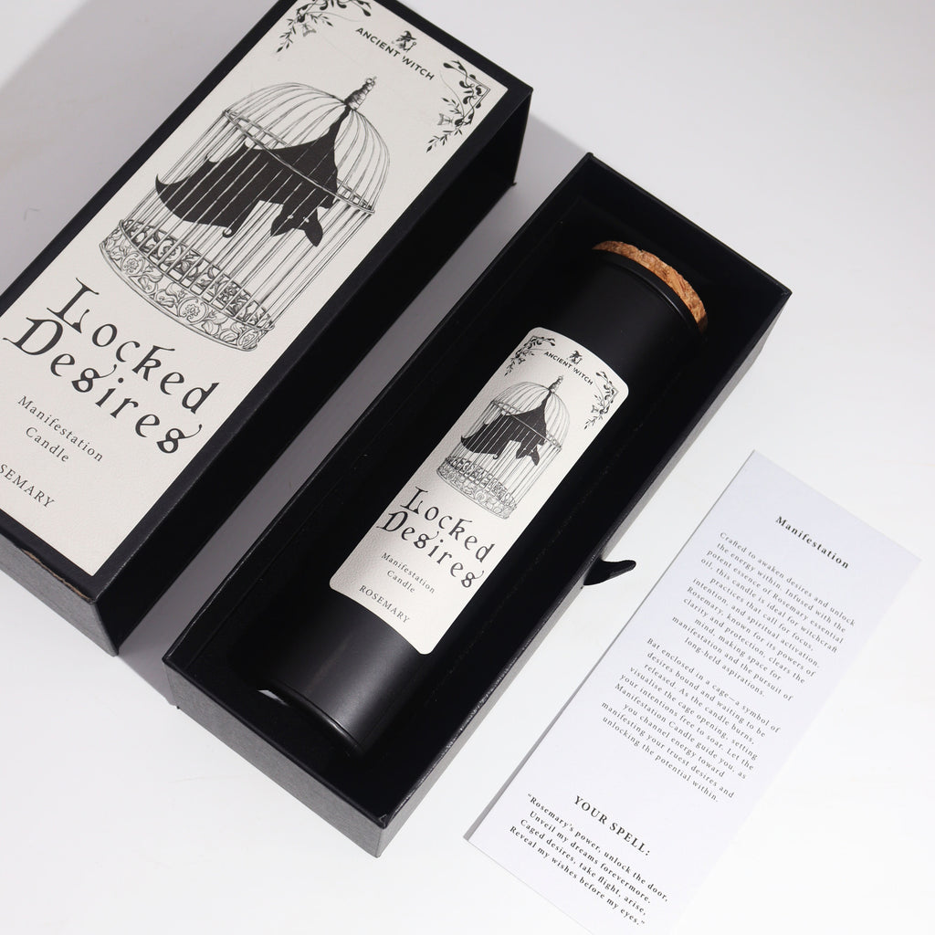 Manifestācijas sojas vaska svece - Locked Desires ar iepakojumu