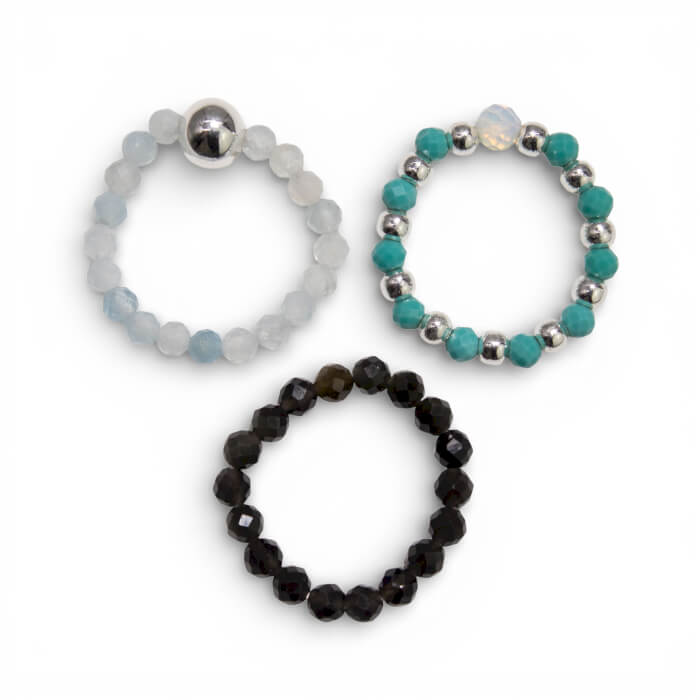 Gredzenu komplekts no dabīgiem akmeņiem - Bezgalīgais okeāns (3 gab.)