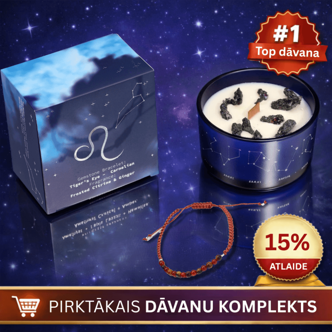 Lauva (Leo) - horoskopa (zodiaka) zīmes sojas vaska svece ar dārgakmeņiem un rokassprādzi pirktākais dāvanu komplekts