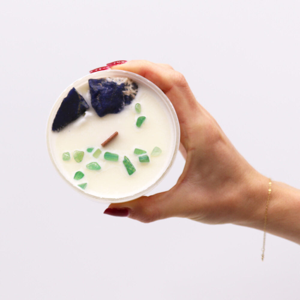 Sojas vaska kristālu svece - 5. Rīkles čakra (Vishuddha)