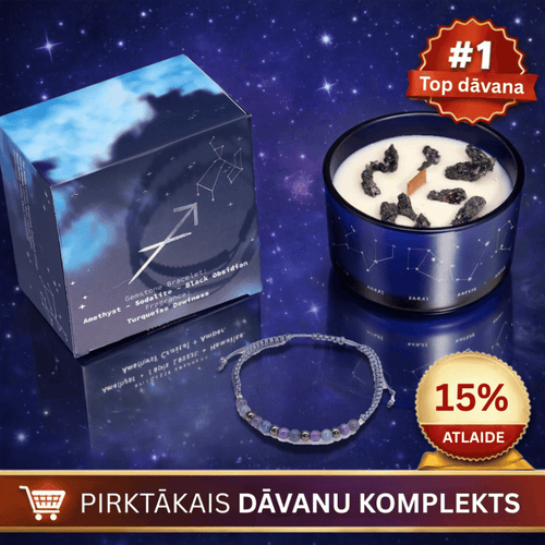 Strēlnieks (Sagittarius) - horoskopa (zodiaka) zīmes sojas vaska svece ar dārgakmeņiem un rokassprādzi pirktākais dāvanu komplekts