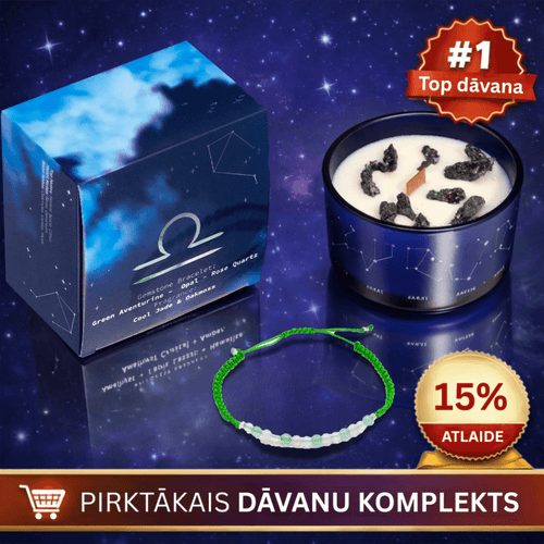 Svari (Libra) - horoskopa (zodiaka) zīmes sojas vaska svece ar dārgakmeņiem un rokassprādzi pirktākais dāvanu komplekts