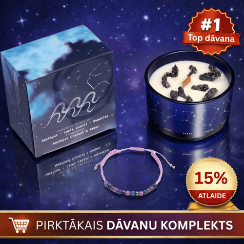 Ūdensvīrs (Aquarius) - horoskopa (zodiaka) zīmes sojas vaska svece ar dārgakmeņiem un rokassprādzi pirktākais dāvanu komplekts