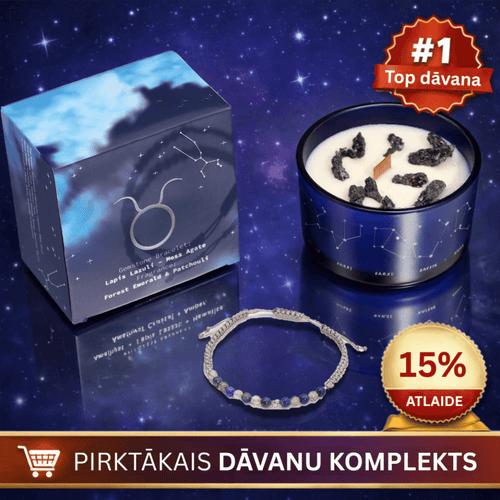 Vērsis (Taurus) - horoskopa (zodiaka) zīmes sojas vaska svece ar dārgakmeņiem un rokassprādzi pirktākais dāvanu komplekts