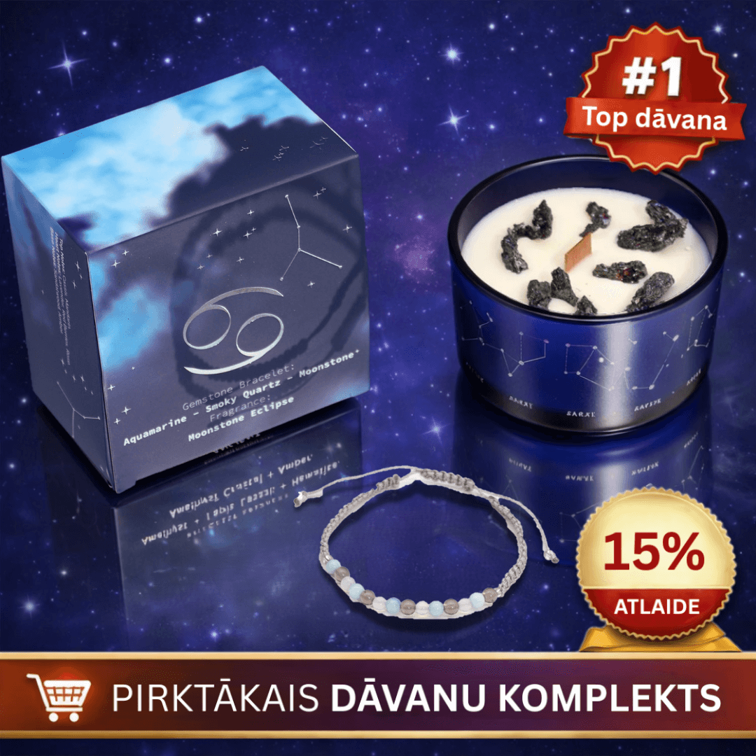 Vēzis (Cancer) - horoskopa (zodiaka) zīmes sojas vaska svece ar dārgakmeņiem un rokassprādzi pirktākais dāvanu komplekts