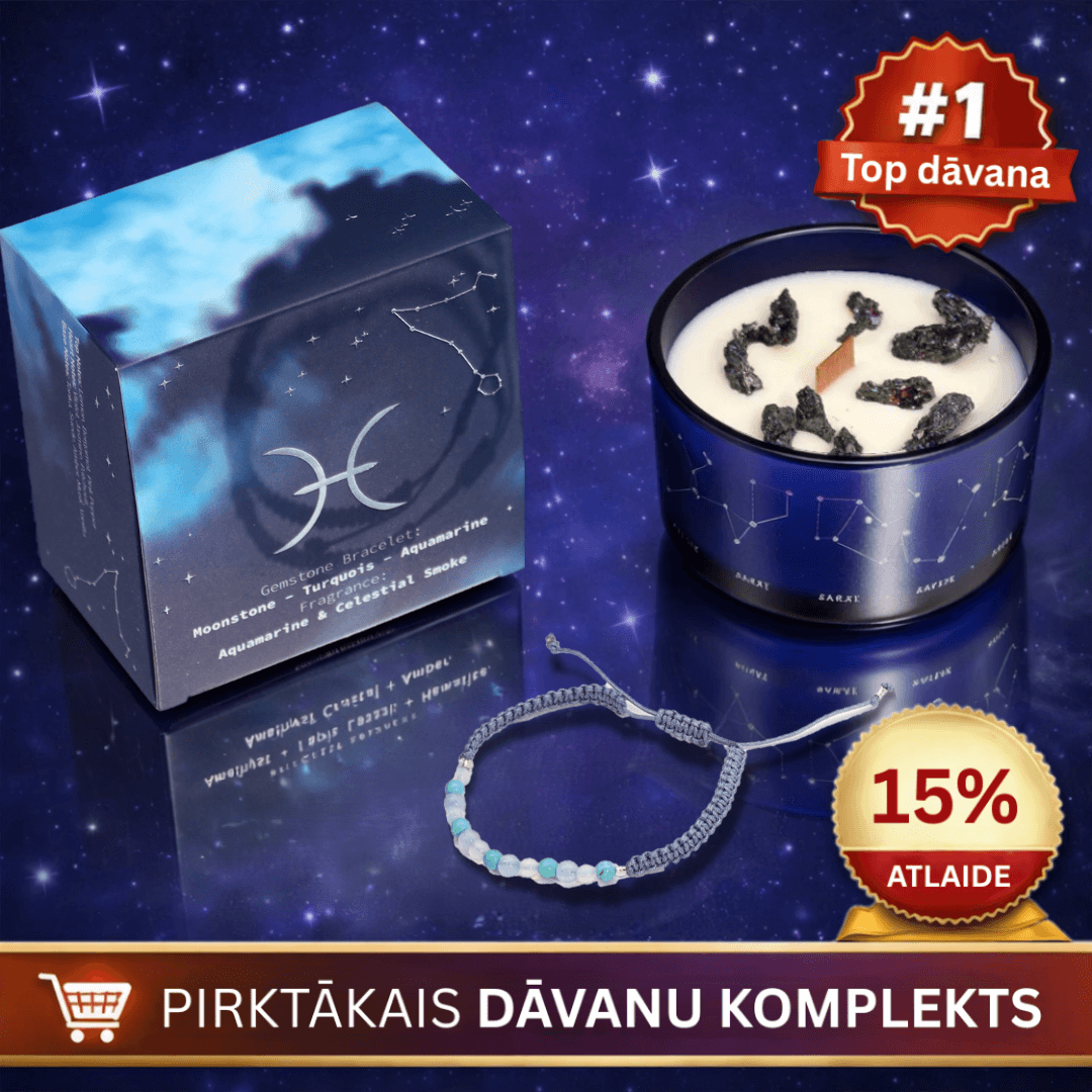Zivis (Pisces) - horoskopa (zodiaka) zīmes sojas vaska svece ar dārgakmeņiem un rokassprādzi pirktākais dāvanu komplekts